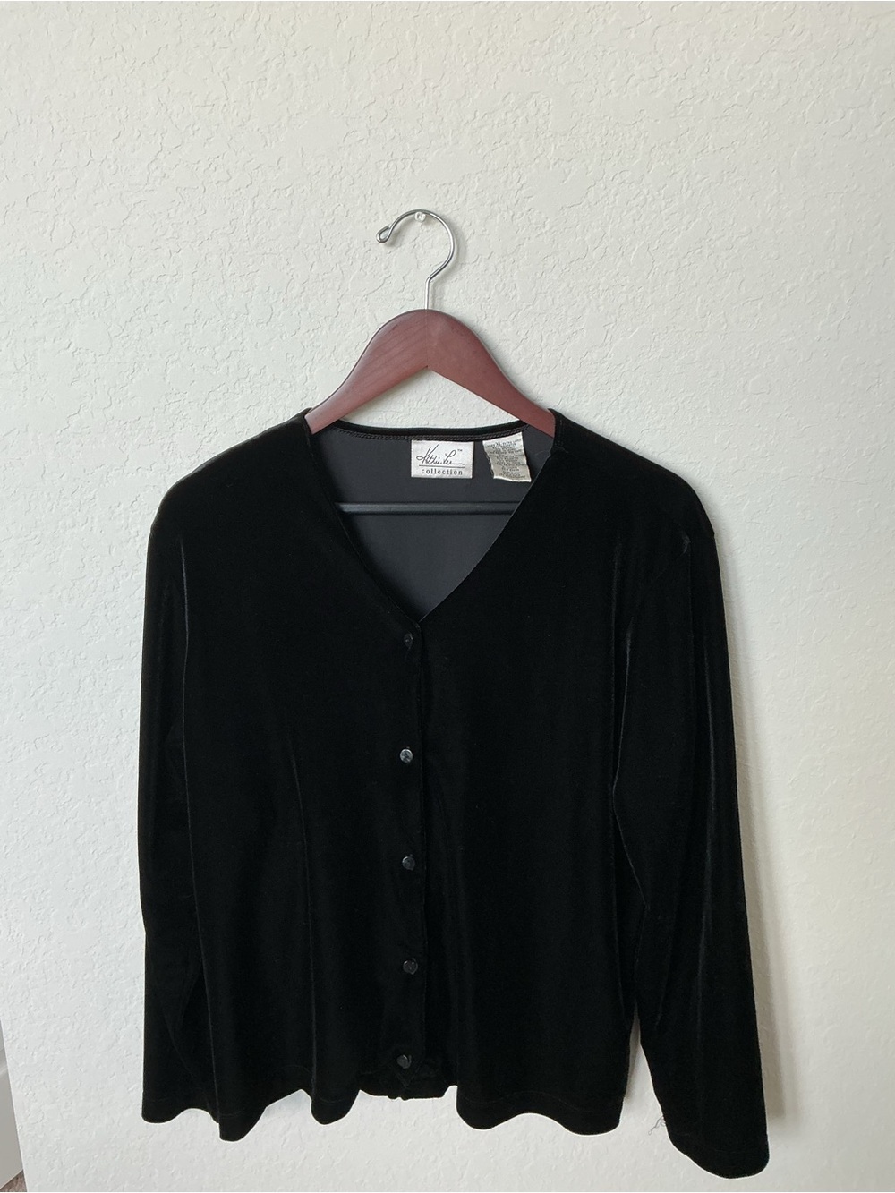 Kathie Lee Collection Black Velvet V-Neck Button-Front Cardigan